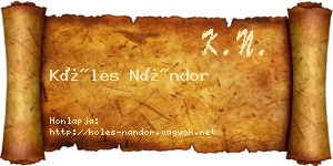 Köles Nándor névjegykártya